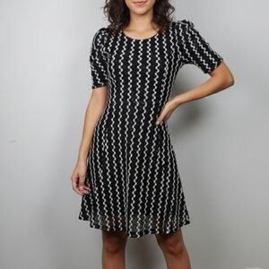 Puff Sleeve Whimsigoth Sequin Shor Taleeve Midi Dress Black And White Size 8